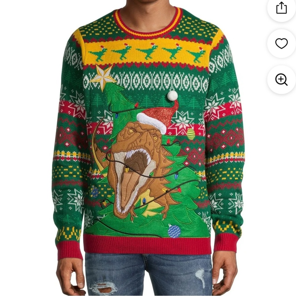 Men’s Ugly Christmas Dinosaur T-Rex Sweater size medium